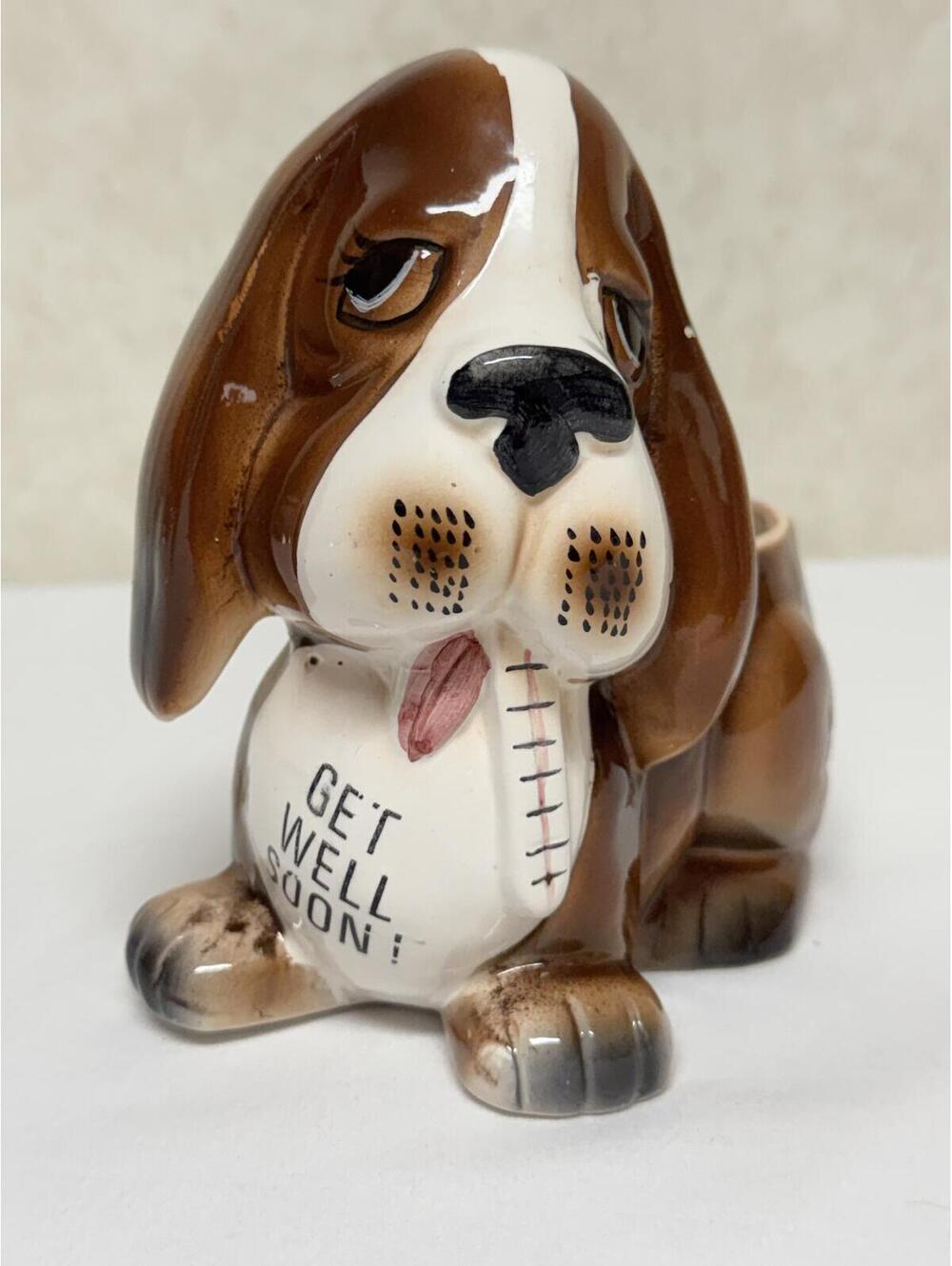 Vintage Rubens Originals Get Well Soon Basset Hound Dog Ceramic Planter